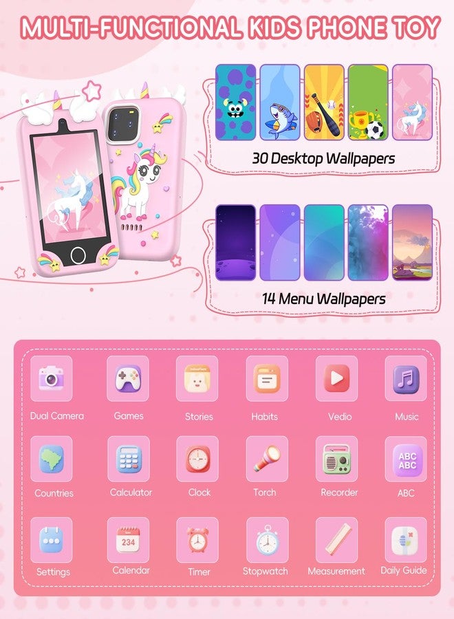 Sylvanthos Kids Smart Phone Toy - 3.5" Touchscreen with Dual Cameras, Learning, Fun Entertainment, 8 GB Card Toy Phone for Kids, Toddler Toy Phone for Girls Boys Age 3-12(Pink) - Image 3